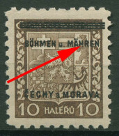 Delcampe - Böhmen & Mähren 1939 Freimarke Mit Aufdruckfehler 2 IV Postfrisch - Unused Stamps