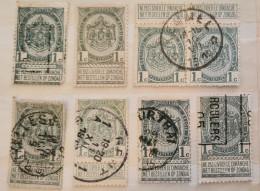 Delcampe - Ensemble De 8 Timbres 1c Belgique, 1907 Dont Paire Oblitéré Kemmel - 1912 Pellens
