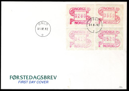 Delcampe - NOORWEGEN ATM FDC 1992 Set 2,80-3,30-4,20-5,20 - Timbres De Distributeurs [ATM]