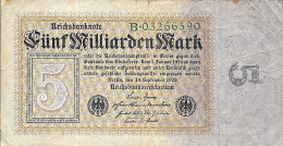 Delcampe - K203 - ALLEMAGNE - REICHSBANKNOTE FUNFMILLIARDEN MARK 10/09/23 - 5 Milliarden Mark