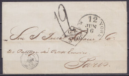 Delcampe - Cuba - LSC (sans Contenu) De HABANA (La Havane) 11 Juin 1870 Pour PARIS - Port "12" Au Tampon Càd Transit NEW YORK /JUN - Prephilately