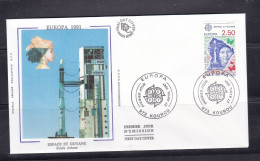 Delcampe - France Silk FDC 1991 Europa Espace Et Guyane - Covers & Documents