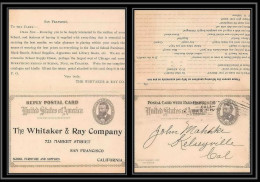 Delcampe - 3248/ USA Entier Stationery Carte Postale (postcard) N°11 + Réponse 1901 Repiquage Whitaker Ray Company - ...-1900