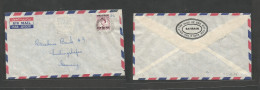 Delcampe - BAHRAIN. 1959 (27 Febr) GPO - Germany, Ludwigshafen. Single Ovptd 40 NF QEII Airmail Envelope, Tied Cds. Comercial Usage - Bahrein (1965-...)