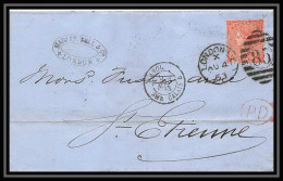 Delcampe - 35769 N°32 Victoria 4p Red London St Etienne France 1863 Cachet 85 Lettre Cover Cachet Entrée Uk England - Covers & Documents