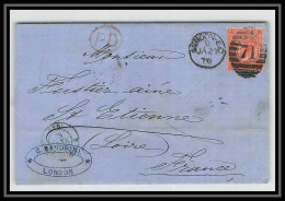 Delcampe - 35697 N°32 Victoria 4p Red London St Etienne France 1870 Cachet 71 Lettre Cover Cachet Entrée Uk England - Covers & Documents