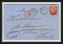 Delcampe - 35696 N°32 Victoria 4p Red London St Etienne France 1870 Cachet 71 Lettre Cover Cachet Entrée Uk England - Covers & Documents