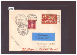 Delcampe - SUISSE - FLUGPOST - POSTE AERIENNE - ZÜRICH BASEL 1927  SUR LETTRE - INTER. FLUGMEETING 1927 - First Flight Covers