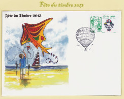 Delcampe - 29550 /  Enveloppe ● FDC Fête Timbre AIR Cerf-Volant ● LE CREUSOT 12-10-2013 Timbre Mariane Montgolfiere Y-T 4809 - 2010-2019