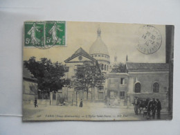 Delcampe - PARIS Vieux Montmartre L'Eglise Saint Pierre Attelage Cheval Charette Charrette Animée  Carte Postale - Kirchen