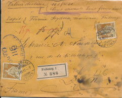 Delcampe - Suisse 30c X 2 LETTRE CHARGÉE ETRANGER > Fance VD 168F CENSURE DEESSE ASSISE Cachets De Cire Contrôle Postal Fribourg - Briefe U. Dokumente
