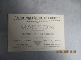 Delcampe - A LA VALLEE DE CLEURIE HOTEL RESTAURANT MASSON JULIENRUPT LE SYNDICAT  CARTE PUBLICITE FACTURE - Small : 1991-00