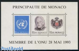 Delcampe - Monaco 1993 UNO Membership S/s, Mint NH, History - Coat Of Arms - United Nations - Unused Stamps