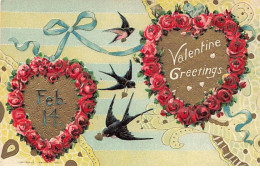 Delcampe - N°26437 - Carte Gaufrée - Saint-Valentin - Valentine Greetings - Coeurs Décorés De Roses Et Hirondelles - Valentijnsdag