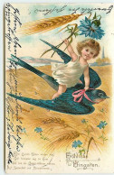 Delcampe - N°4042 - Fröhliche Pfingsten - Fillette Volant Sur Une Hirondelle - Pinksteren