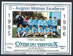 Delcampe - Etiquette Vin Côtes Du Ventoux 1995-1996 Avignon Minmes Excellence  Coach Alain Ripetti Arnoux Et Fils Vacqueras Foot V2 - Côtes Du Ventoux