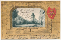Delcampe - * T3 1901 Nagyszeben, Hermannstadt, Sibiu; Színház, Hartenec Utca. Szecessziós Litho Keret Címerrel / Theater Und Harten - Ohne Zuordnung