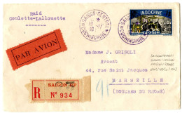 Delcampe - INDOCHINE N°145 SAIGON CENTRAL 19.11.30 + HANOI 21.11.30 ARRIVEE MARSEILLE 8.12.30 RAID GOULETTE/LALOUETTE SAIGON/HANOI - 1927-1959 Briefe & Dokumente