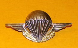 Delcampe - INSIGNE PARACHUTISTE : Brevet D’Initiation Parachutiste, Dos Guilloché Embouti , Parachute 2 Ailes Argentées Rameaux De - Army