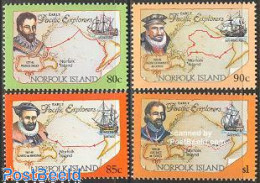 Delcampe - Norfolk Island 1994 Explorers 4v, Mint NH, History - Transport - Various - Explorers - Ships And Boats - Maps - Explorers
