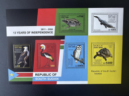 Delcampe - Sud-Soudan South Sudan 2024 Mi. Bl. 3 Faune Birds Prey Grenouille Owl Oiseaux Vögel 13th Anniversary Independence - Hiboux & Chouettes