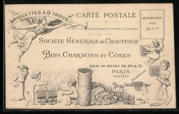 Delcampe - Lithographie Paris, Société Générale De Chauffage, Quai De Seine 22, Kinder Und Engel Bei Der Herstellung - Miniere