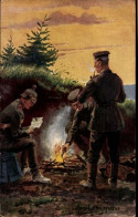 Delcampe - Artiste CPA Soldaten In Uniformen Am Lagerfeuer, Brief, I. WK - Sonstige & Ohne Zuordnung