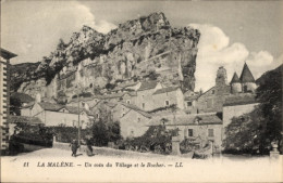 Delcampe - CPA La Malène Lozère, Un Coin Du Village Et Le Rocher - Sonstige & Ohne Zuordnung