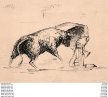 Delcampe - 712z   Corrida Torero Dessin (17cm X 13cm) à L'encre De Chine Une Passe à Genoux - Corrida