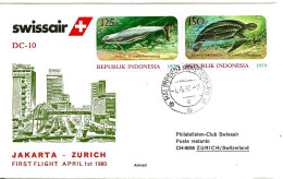 Delcampe - T - 176 - Enveloppe 1er Vol  DC-10 Swissair  Jakarta-Zürich 1980 - First Flight Covers