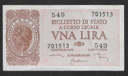 Delcampe - Italia - Biglietto Di Stato Non Circolato "Italia Laureata" FdS AUNC Da 1 Lira P-141h - 1944 #17 - Italia – 1 Lira
