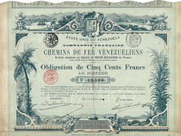 Delcampe - Obligation De 1893 - Etats-Unis Du Vénézuéla -Compagnie Française De Chemins De Fer Vénézuéliens - Déco - Bahnwesen & Tramways