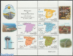 Delcampe - Spain 2001 Infrastructure S/S, Mint NH, Transport - Various - Post - Aircraft & Aviation - Railways - Maps - Nuovi
