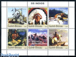 Delcampe - Guinea Bissau 2003 Indians 6v M/s, Mint NH, History - Nature - Horses - Guinea-Bissau