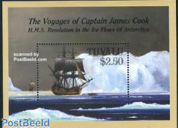 Delcampe - Tuvalu 1988 James Cook S/s, Mint NH, History - Science - Transport - Explorers - The Arctic & Antarctica - Ships And B.. - Explorers
