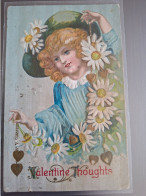 Delcampe - CPA 1911 - VALENTINE THOUGHTS - JEUNE FEMME CHAPEAU - MARGUERITES - COEURS - TIMBRE US POSTAGE ONE CENT FRANKLIN - - Valentijnsdag