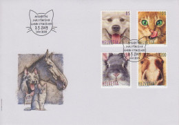 Delcampe - Schweiz Mi.Nr. 2594-2597 Hund, Katze, Kaninchen, Pferd - FDC