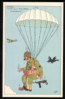 Delcampe - AK Fallschirmjäger Nach Absprung Aus Flugzeug - Parachutting