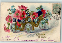 Delcampe - 39191467 - Praegedruck  Automobil Beladen Mit Vergissmeinnicht Und Blueten Golddruck Litho  AK - Other & Unclassified