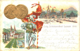 Delcampe - Luzern - Eidg. Schützenfest 1901 - Litho Prägekarte - Geld - Lucerne