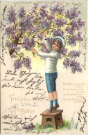 Delcampe - Pfingsten - Flieder - Prägekarte - Pinksteren