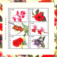 Delcampe - Guyana 2000 Flowers 6v M/s, Mint NH, Nature - Flowers & Plants - Guyana (1966-...)