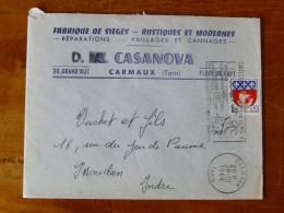 Delcampe - Enveloppe Entête D. Casanova Fabrique De Sièges Paillages & Cannages Flamme Carmaux Tarn 28 Octobre 1966 - 1961-....