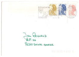 Delcampe - RONCHIN Nord Lettre Recommandée Liberté 80c 70c 60c Yv 2241 2240 2239 Ob 14 1 1984 - 1961-....