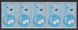 Delcampe - FRANCE - Timbre Fiscal Bleu De 4 F. En Bande De 5 LUXE - Zegels