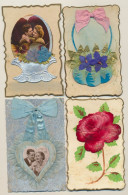 Delcampe - Lot De 4 Cartes Fantaisie - Couples Fleurs Ruban Noeud.ajoutis...... - Andere & Zonder Classificatie