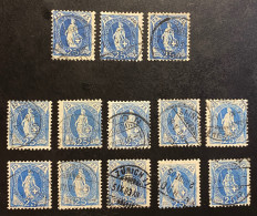 Delcampe - Schweiz 1899/1904 Freimarke Stehende Helvetia 13 Werte Mi. 67 Zähnung D(3x) Zähnung C (10x) Gestempelt/o - Gebruikt