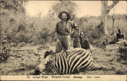 Delcampe - CPA Belgisch Kongo Demokratische Republik Kongo Zaire, Jagd, Jagdbeute, Zebra - Otros & Sin Clasificación