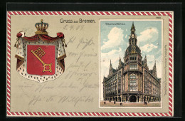 Delcampe - Lithographie Bremen, Blick Auf Die Baumwollbörse, Wappen - Bremen