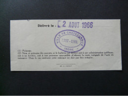 Delcampe - Cachet Ville De Chateauroux Etat Civil Indre 2 Aout 1966 - Matasellos Generales